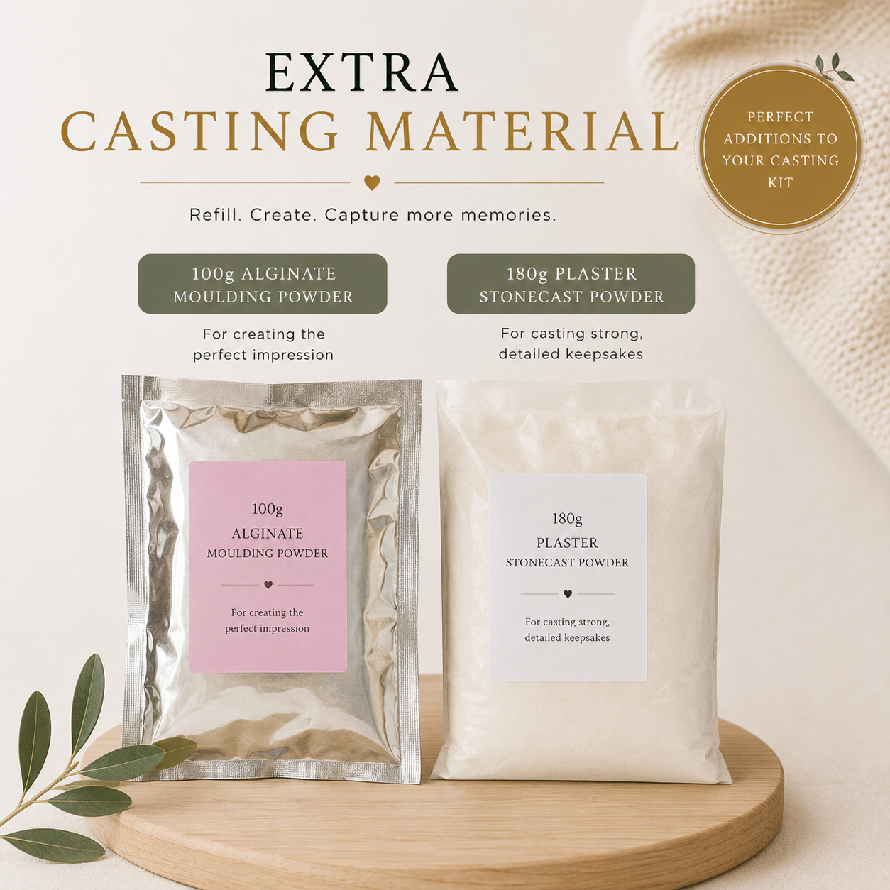 Extra Casting Material Refill Pack – 100g Alginate & 180g Plaster For Pet and Baby Hand Casting