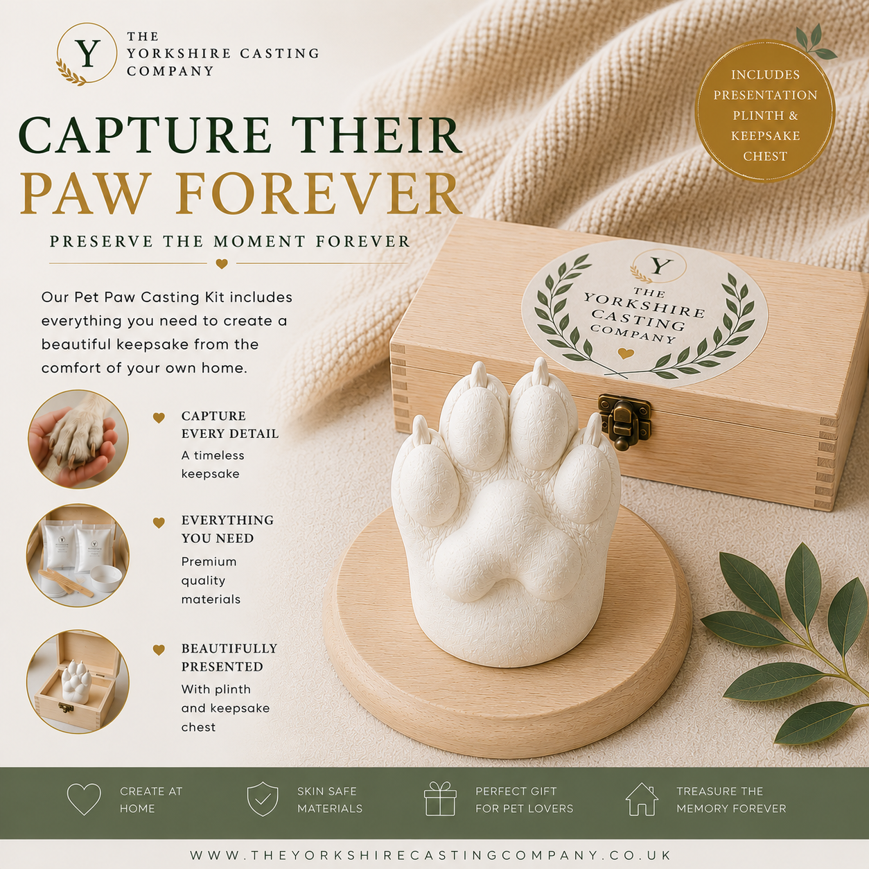 Premium Pet Paw Casting Kit with Presentation Plinth & Keepsake Chest